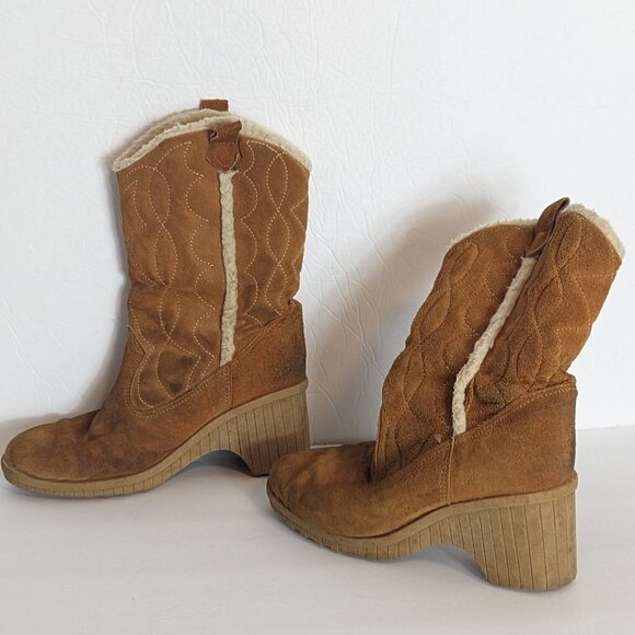 Vintage Suede Western Festival Platform Boots Shearling Lined Boho Size 8 - Picture 14 of 15
